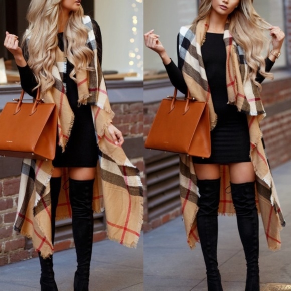 Cozy plaid open front loose knit long vest - Picture 2 of 4